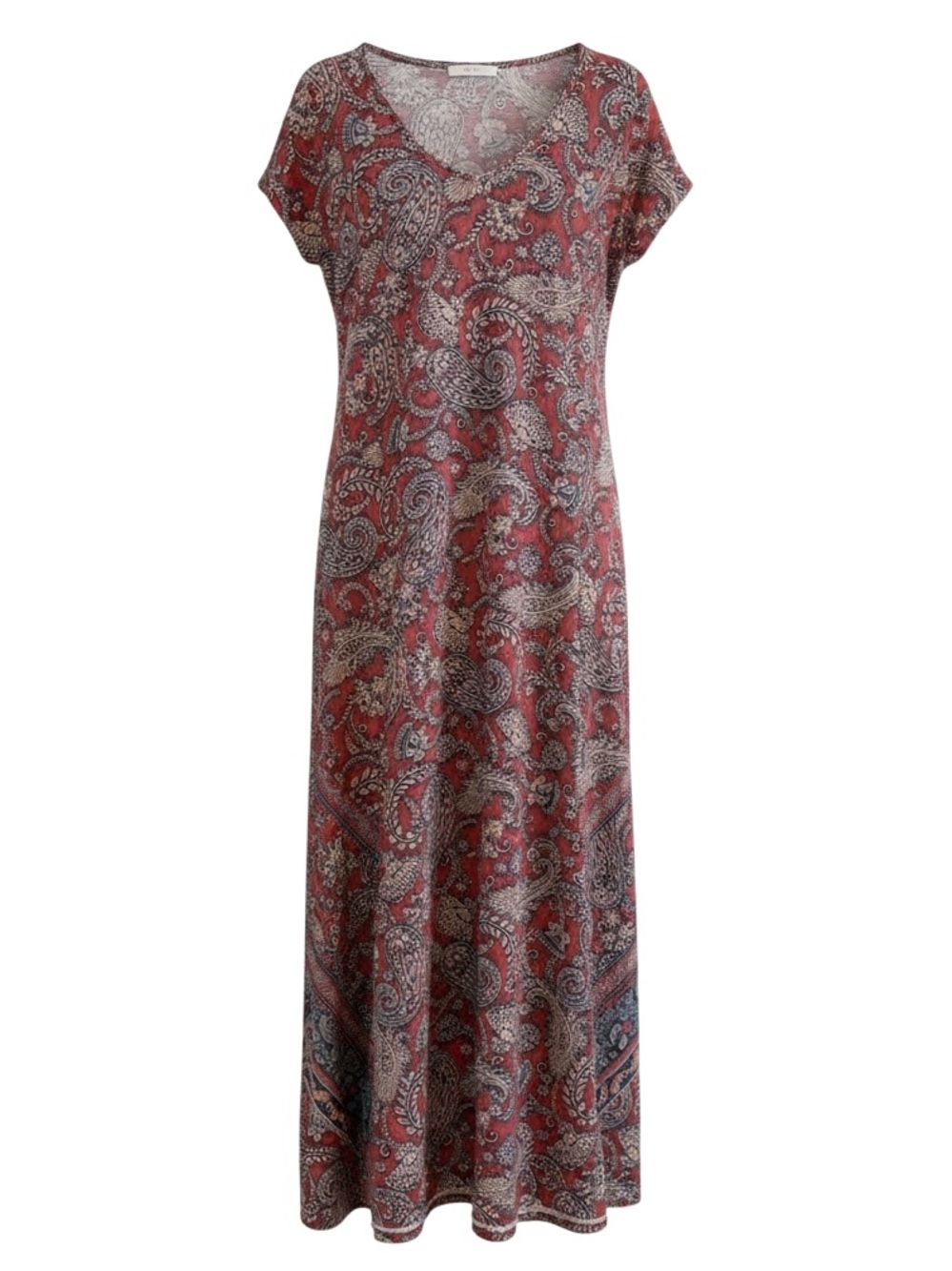 NWOT J. Jill Pure Jill Pink Border Print Maxi Dress Size M | Boho Cotton V-Neck - Picture 3 of 10